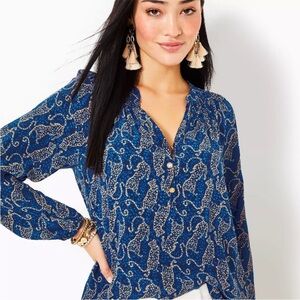 Lilly Pulitzer Elsa Silk Top, Low Tide Navy Easy To Spot,